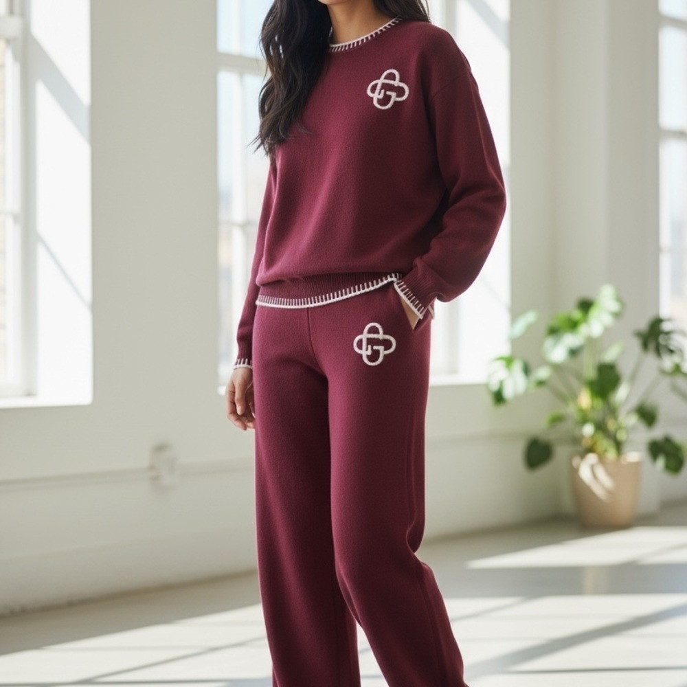 Burgundy Knit Sweater and Pants Set - Picture 2 of 6